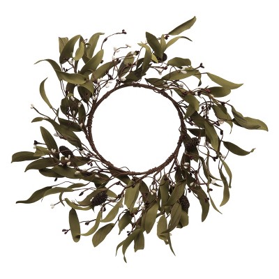 Transpac Foam 15 in. Green Harvest Leaf Wreath