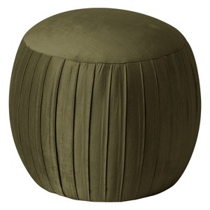 Ember Round Shirred Ottomon Pine Velvet - Skyline Furniture, Adult Unisex, Green Velvet
