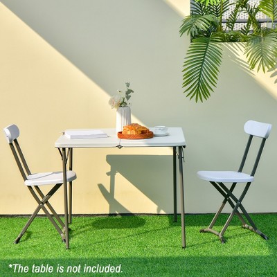 White Folding Chairs with Metal Frame and Ergonomic Backrest, Set of 2