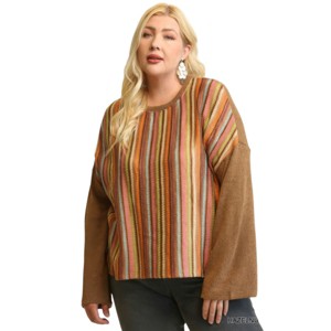 Slickblue Women's Plus Size Top, Contrast Novelty & Solid Knit, Pullover Blouse, Casual, Hazelnut, XL - 1 of 4