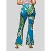 24seven Comfort Apparel Womens Teal Paisley Print Bell Bottom Foldover Waist Pants - 3 of 4
