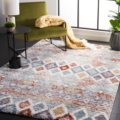 Ivory and Multicolor Berber Shag Area Rug, 4'5" x 6'5"