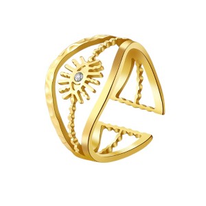 Anna-Kaci Palace Style Adjustable Chunky 18K Gold Open Ring Plated Hammered Dome Statement Jewelry - 1 of 4