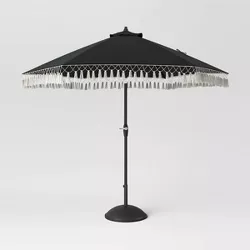 9' x 9' Fringe Market Patio Umbrella Black - Opalhouse™