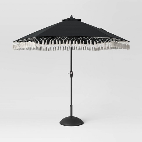 9' x 9' Fringe Market Patio Umbrella Black - Opalhouse™ - image 1 of 4