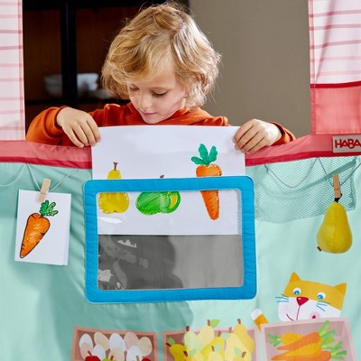 Colorful Fabric Doorframe Play Store with Beech Wood Slats