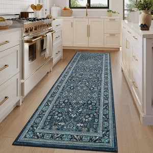Non Slip Machine Washable Runners Ultra Thin Indoor Foldable Print Carpet Vintage Retro Floral Medallion Floor Cover - 1 of 4