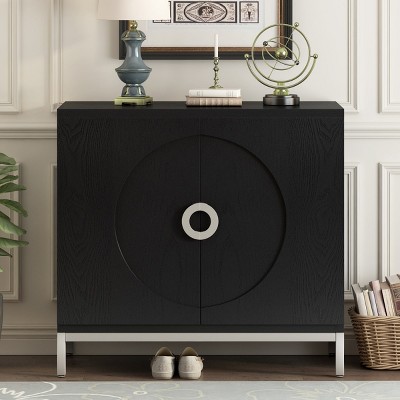 Storage Cabinet Accent Cabinet With Solid Wood Veneer And Metal Leg Frame, Storage Cabinets Small, Accent Cabinet Storage With 2 Door-Cuddlewood