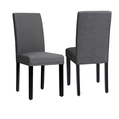Set of 2 Gray Linen Upholstered Parsons Side Chairs