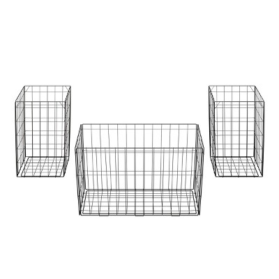 Brown Woodgrain and Black Metal Basket Storage Table Set