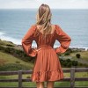 Women's Rustic Brown Peasant Style Boho Chic Long Sleeve Mini Dress -Cupshe - 4 of 4