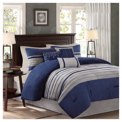 7pc Queen Dakota Microsuede Comforter Set Blue: Madison Park ...