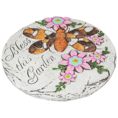 10" Circle Bless This Garden Stone with Butterfly and Flowers