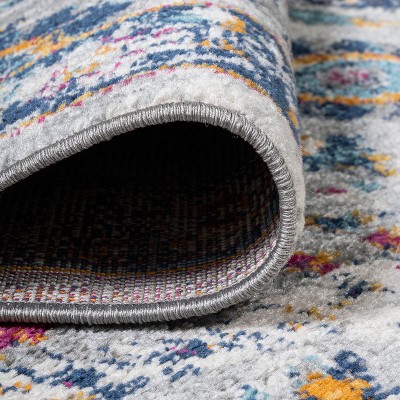 Izil Light Gray and Blue Synthetic Persian Area Rug, 8' x 10'