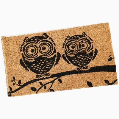 Sunnydaze Indoor/Outdoor PVC and Coir Decorative Porch Entryway Doormat Rug - 17" x 29" - Black/Tan Owl