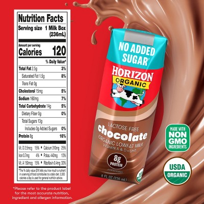 Horizon Organic Lactose Free, No Added Sugar - Chocolate - 6pk/8 fl oz Boxes