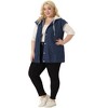 Agnes Orinda Women's Plus Size Denim Button Down Drawstring Hood Utility Long Jean Vests - 3 of 4