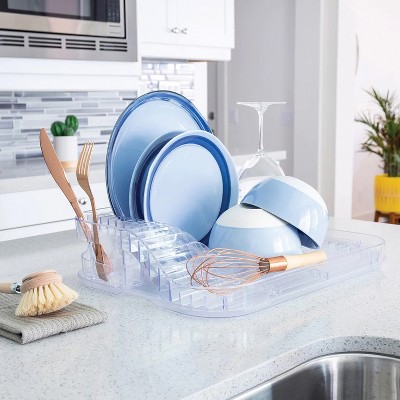 Clear Polystyrene Dish Rack with Utensil Cup