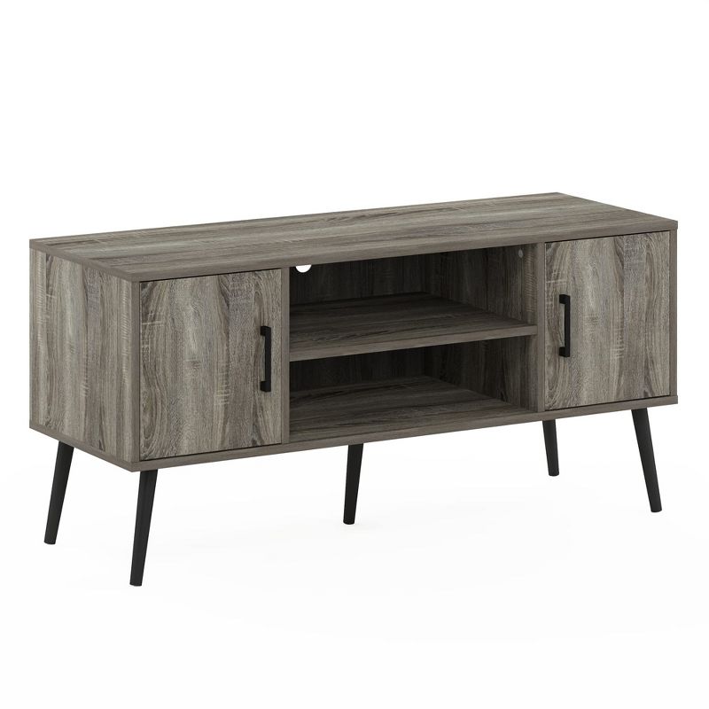 Furinno Claude Mid Century Style TV Stand with Wood Legs for TV Size up to 50 inch, Two Cabinets, French Oak Grey, 2 of 4