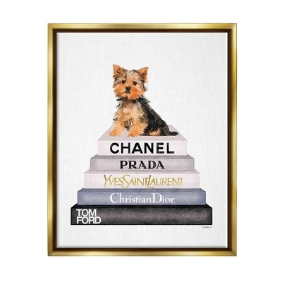 Stupell Industries Book Stack Yorkie Dog Glam Fashion Watercolor
