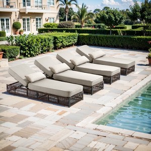 Patio Chaise Lounge Chair Set of 4, Wicker Chaise Lounge Outdoor Rattan Reclining Chair with Adjustable 5-Position,5-inch Cushion & Lumber Pillow - 1 of 4