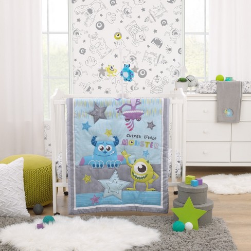 Disney Monsters Inc. Cutest Little Monster Turquoise Green Purple And Gray Sully Mike And Randall 3 Piece Nursery Mini Crib Bedding Set Target