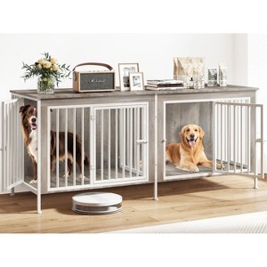 XBRIGH 78/63 Inch Dog Cage Furniture,  Double Doors Dog Kennel Furniture with Removable Divider, Thick Wooden Dog Crate Furniture for 2 Medium Dogs - 1 of 4
