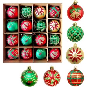 16PCS 2.36" Christmas Ball Ornaments Set, Shatterproof Plastic Decorative Hanging Baubles with Lanyard for Xmas Tree, Holiday, and Party Decoration - 1 of 4