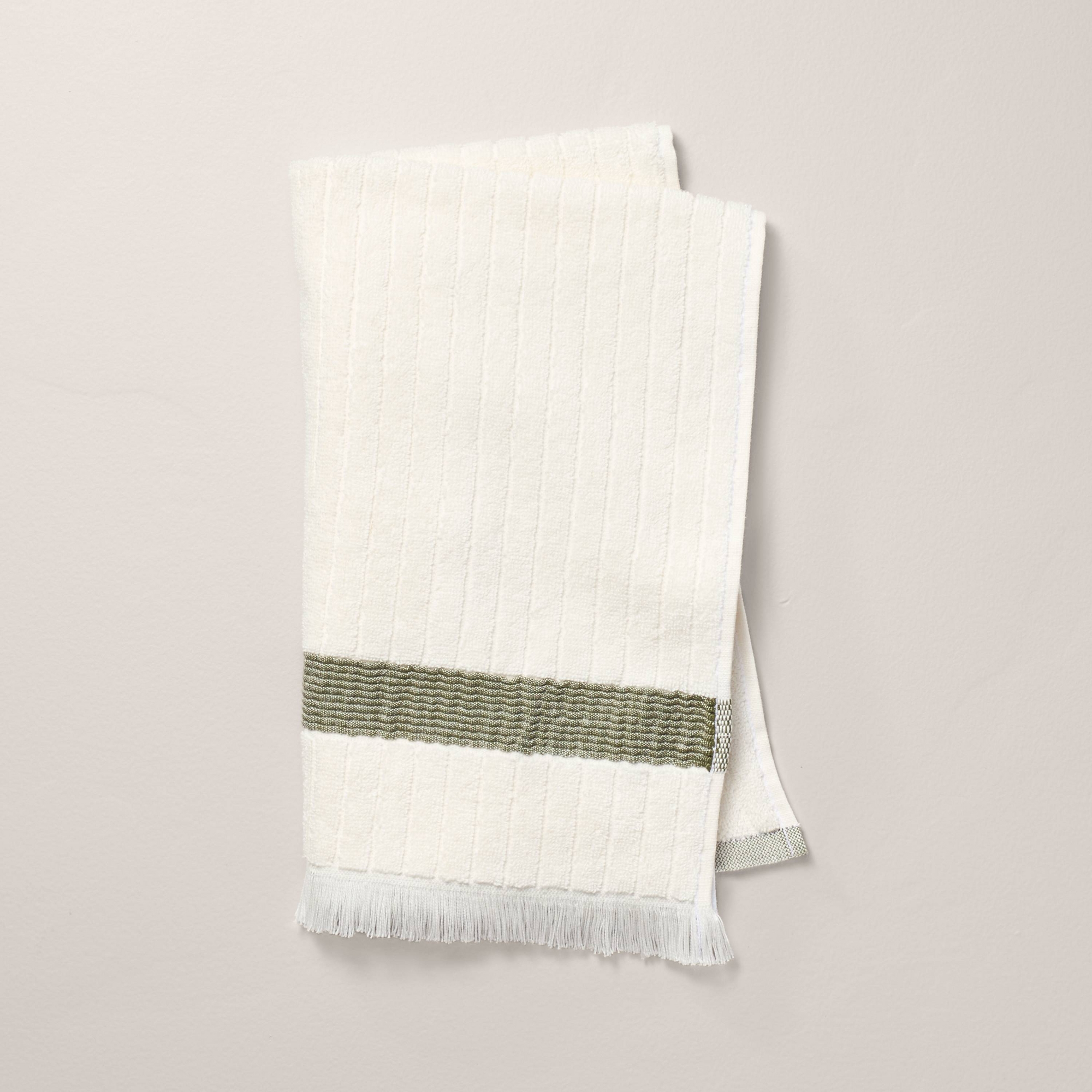 Textured Stripe Terry Hand Towel with Fringe Green/Cream - Hearth & Hand™ with Magnolia