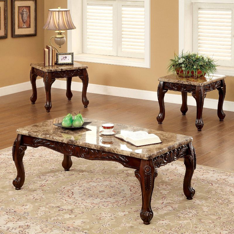 3pc Grante Faux Marble Accent Table Set Dark Oak/Ivory - HOMES: Inside + Out, 2 of 4