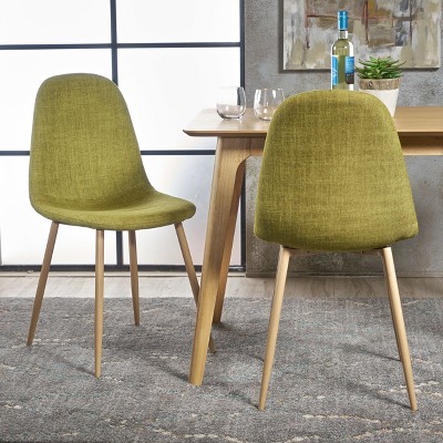Set of 2 Green Upholstered Side Chairs with Light Brown Metal Legs