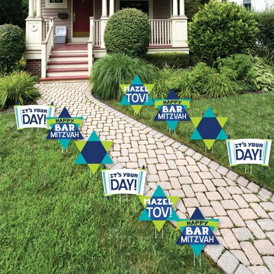 Big Dot of Happiness Blue Bar Mitzvah - Star of David and Torah Lawn Decorations - Outdoor Boy Party Yard Decorations - 10 Piece