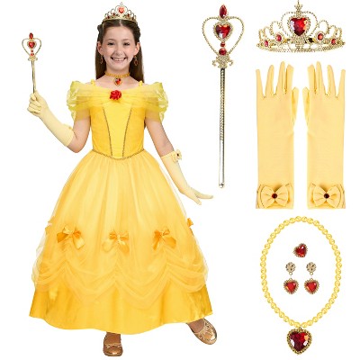 Joyfy Girls' Halloween Costume Yellow Princess Dress for Halloween Dress-Up Cosplay Party