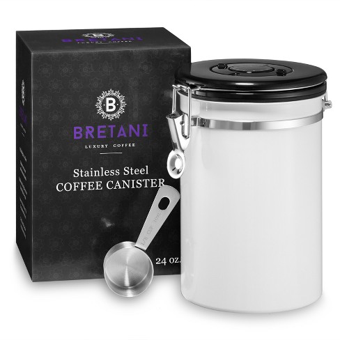 Bretani 24 Oz Coffee Canister & Scoop Set, White - Stainless Steel Airtight  Kitchen Storage Container For Coffee Beans And Grounds : Target