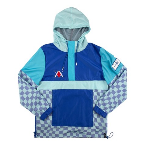 Hunter x Hunter Killua Long Sleeve Blue Checkered Hooded Anorak-XL