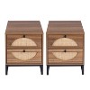 2pcs Nightstand with 2 Large Storage Drawers, Circular Handle Mid Century Modern End Table for Bedroom, Living Room Natural Rattan Display Rack - 4 of 4