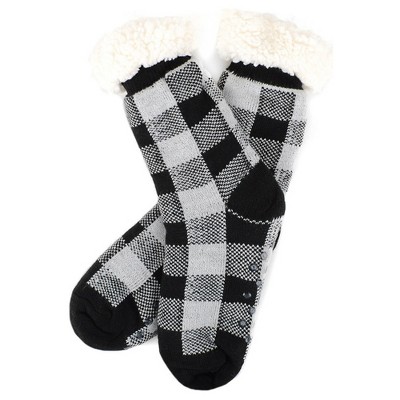 Women's Checkered Buffalo Plaid Plush Winter Fleece Lining Slipper Socks