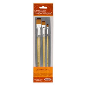 Creative Inspirations Dura-Handle Flat Long Handle Assorted Set of 3 Paint Brush - Solid Resin Handle, Synthetic Taklon Paint Brushes, Flat Brush for - 1 of 4