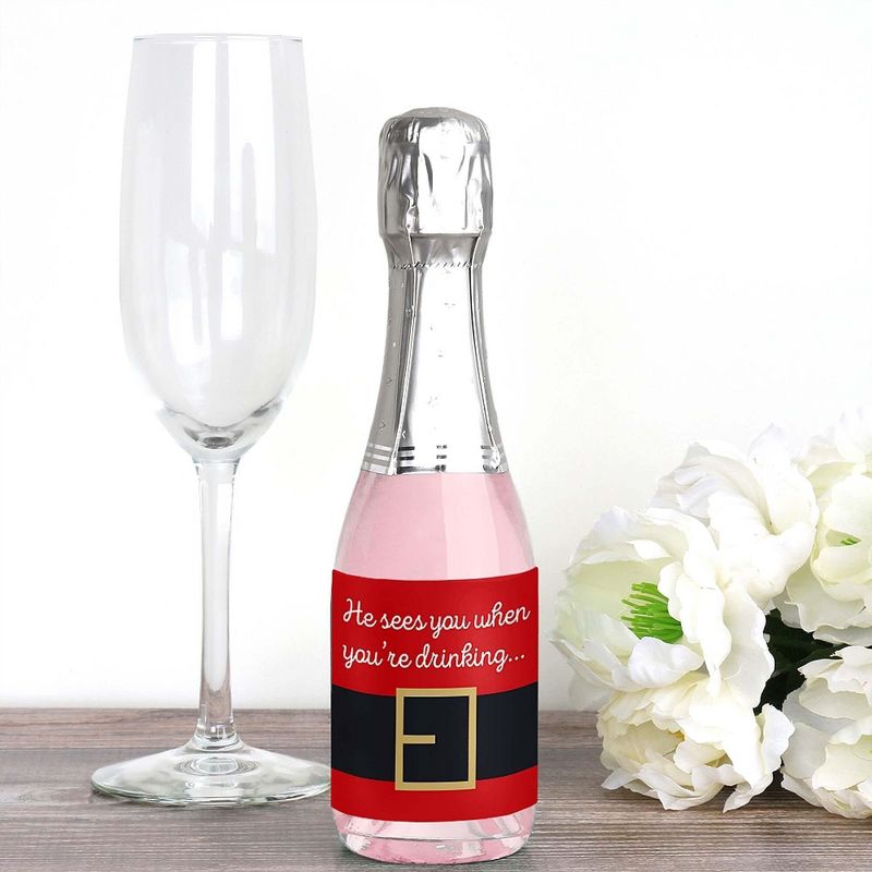 Big Dot of Happiness Santa Claus' Belt - Mini Wine and Champagne Bottle Label Stickers - Christmas Party Favor Gift for Women and Men - Set of 16, 2 of 8
