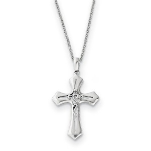 Black Bow Jewelry Rhodium Plated Sterling Silver Abide in Him Cross Necklace, 18 Inch - 1 of 4