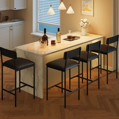 Bar Stools Set of 4, Kitchen Bar Stools with Footrest, PU Upholstered Counter Height Barstools