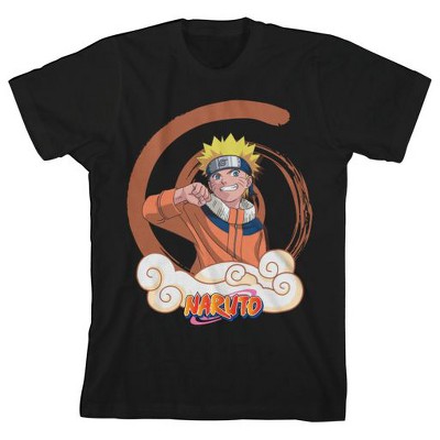 Naruto Classic Naruto With Cloud And Symbol Youth Boys Black Tee : Target