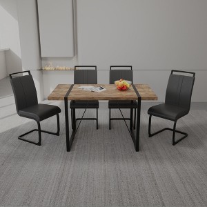 NicBex Dining Table Set for 4 Rustic Counter Height Table with Wooden Tabletop, Geometric Legs and 4 PU Chairs for Kitchen - 1 of 4