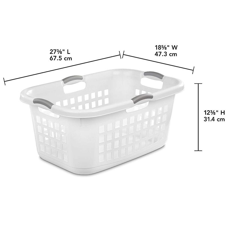 Sterilite 2 Bushel Ultra Laundry Basket, Large, Plastic with Comfort Handles to Easily Carry Clothes to and from the Laundry Room, White, 6-Pack, 3 of 4
