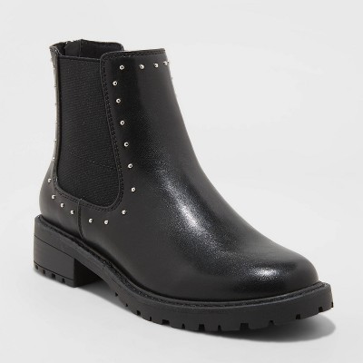 womens black studded chelsea boots