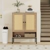 39.60"Rattan Shoe Cabinet with Adjustable Shelves, 5 Tier Shoe Storage Cabinet with Doors & Bottom Cubby, Wooden Shoes Rack , Natural - 2 of 4