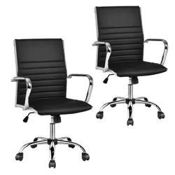 Costway Set of 2 PU Leather Office Chair High Back Conference Task Chair w/Armrests
