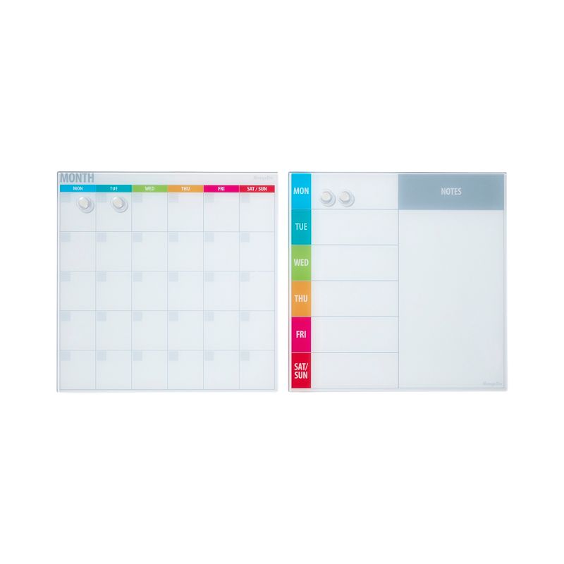 ECR4Kids MessageStor 17.5in x 17.5in Magnetic Dry-Erase Calendar Glass Boards and 4 Magnets, 2-Pk, 1 of 10