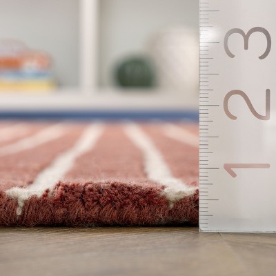 Rust and White Striped Wool Handmade 4' x 6' Area Rug