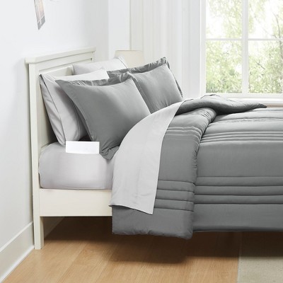 8 Piece Quilted Solid Stripe Comforter, Sheet Set and Mattress Protector Bedding Bundle by Sweet Home Collection®